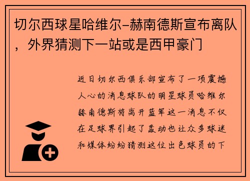 切尔西球星哈维尔-赫南德斯宣布离队，外界猜测下一站或是西甲豪门