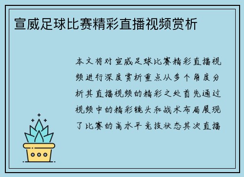 宣威足球比赛精彩直播视频赏析